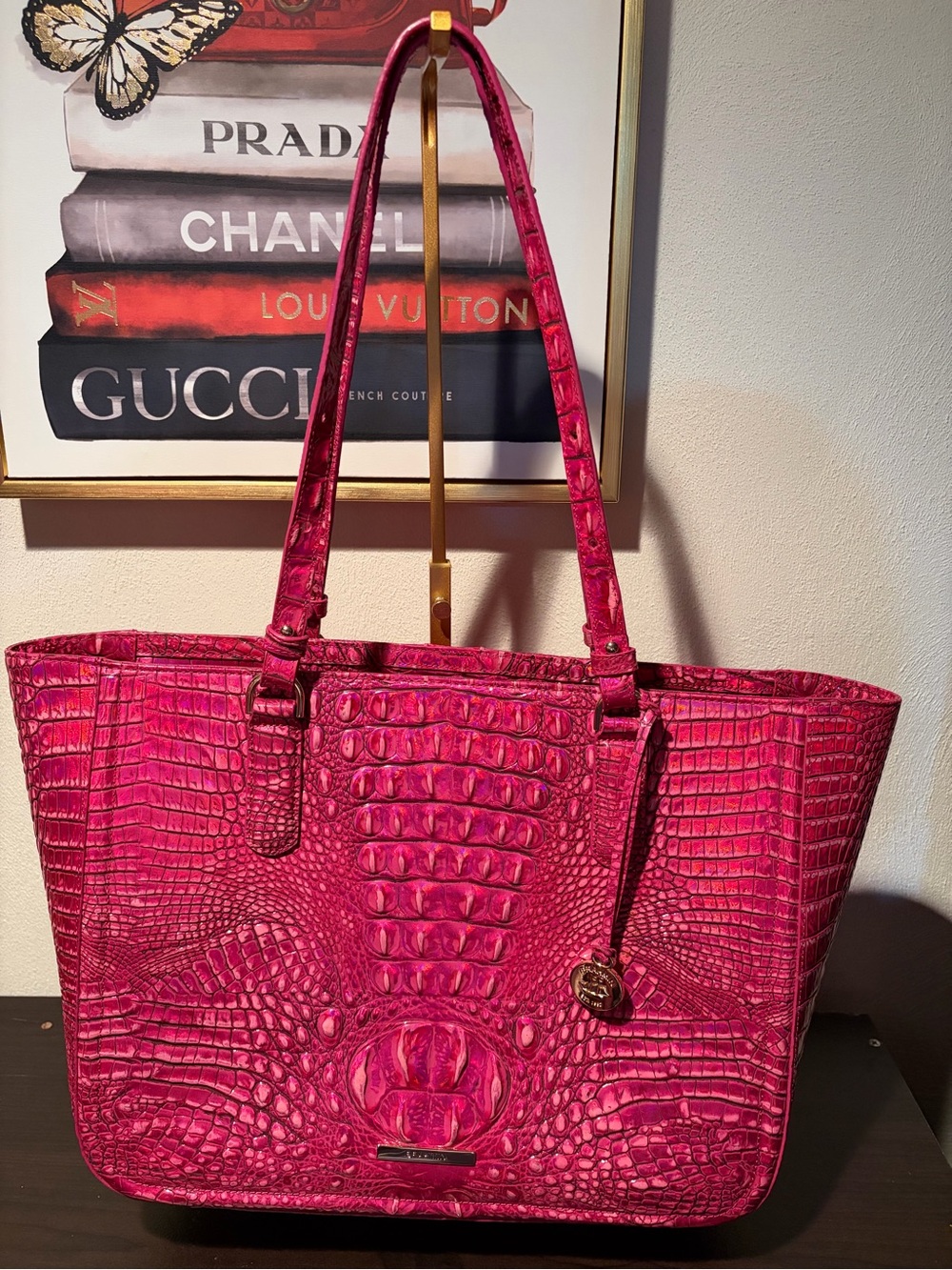 Brahmin Large Fuchsia Croc-Embossed Tote Bag